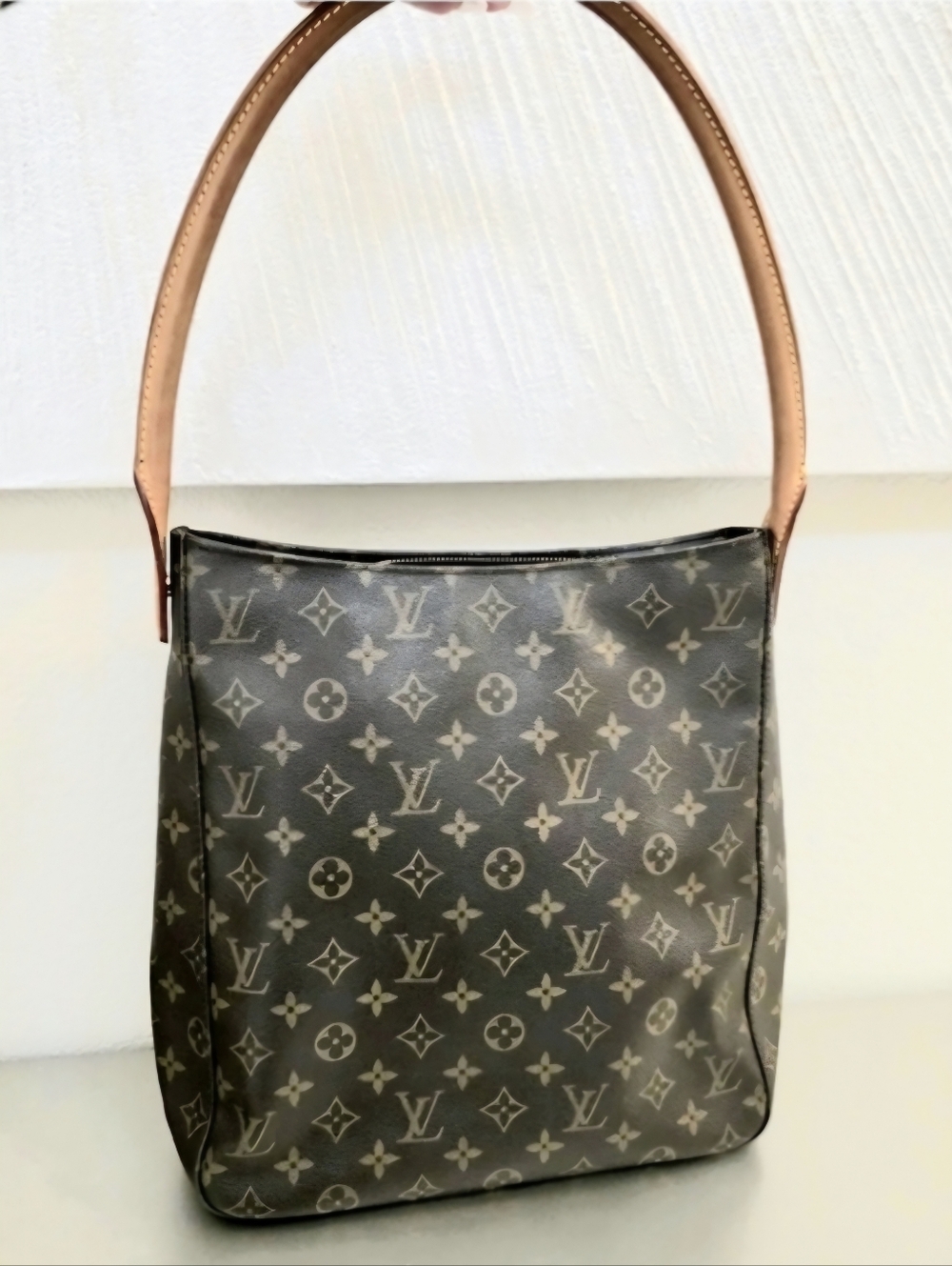 Louis Vuitton Brown Tan Monogram Canvas Looping Shoulder Bag